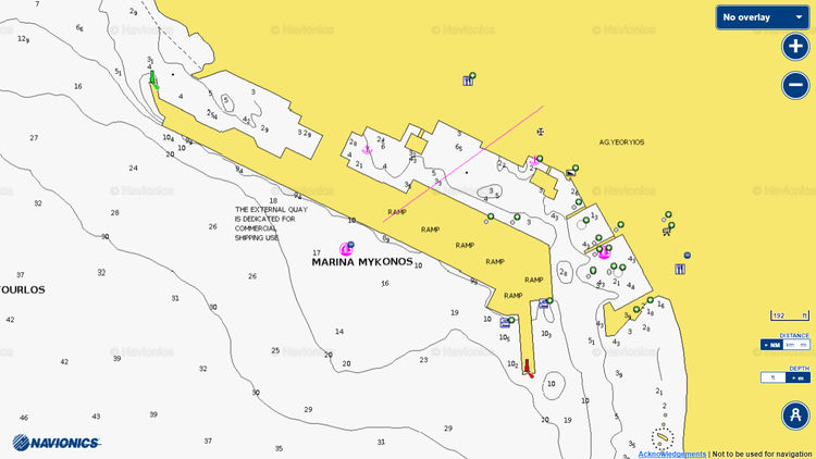 Открыть карту Navionics стоянок яхт в марине Миконос