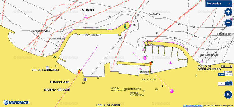 Открыть карту Navionics стоянок яхт в марине Гранде на острове Капри