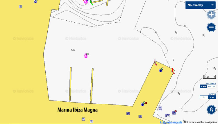Открыть карту Navionics стоянки яхт в марине Ибица Магна. Порт Ибица. Балеары. Испания