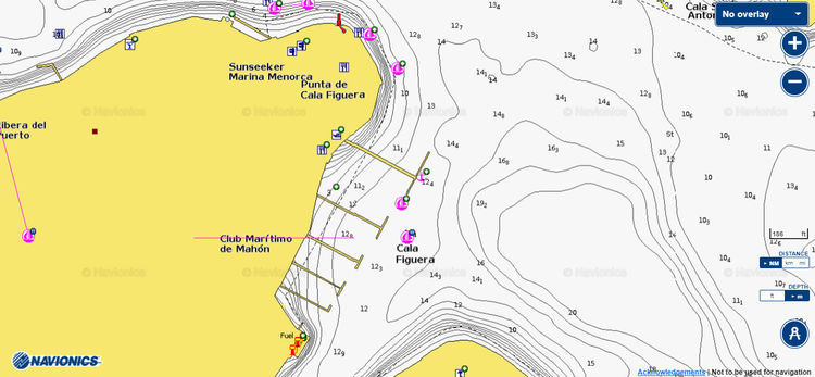 Открыть карту Navionics стоянки яхт в марине Маон. Остров Менорка. Балеары. Испания