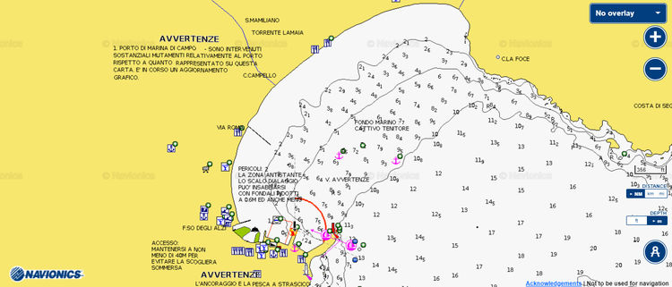Открыть карту Навионикс стоянок яхт в Марина ди Кампо