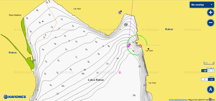 Открыть карту Navionics стоянок яхт у города Рабац. Истрия. Хорватия