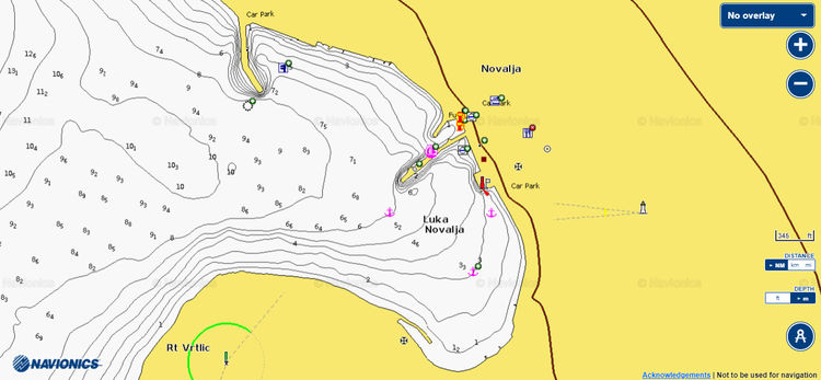 Открыть карту Navionics стоянок яхт в бухте Новалья