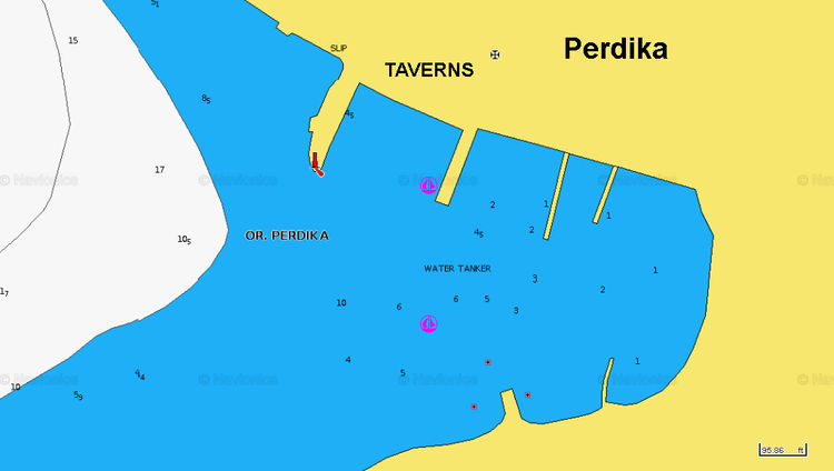 Открыть карту Navionics яхтенной стоянки в порту Пердика. Остров Эгина. Греция