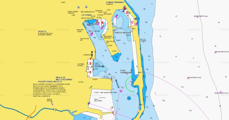 Открыть карту Navionics стоянок яхт в порту Катанья