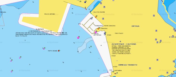 Открыть карту Navionics стоянок яхт в Сиракузах. Сицилия