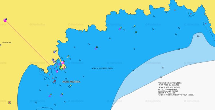 Открыть карту Navionics яхтенной стоянки в Агия Марина. Остров Эгина. Греция