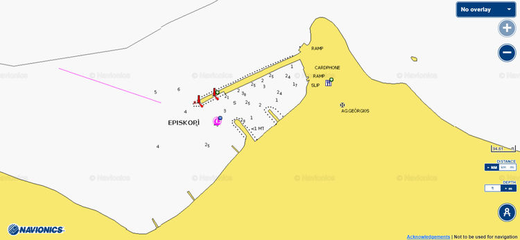 Открыть карту Navionics стоянок яхт в Эпископи. Остров Каламос. Ионическое море. Греция