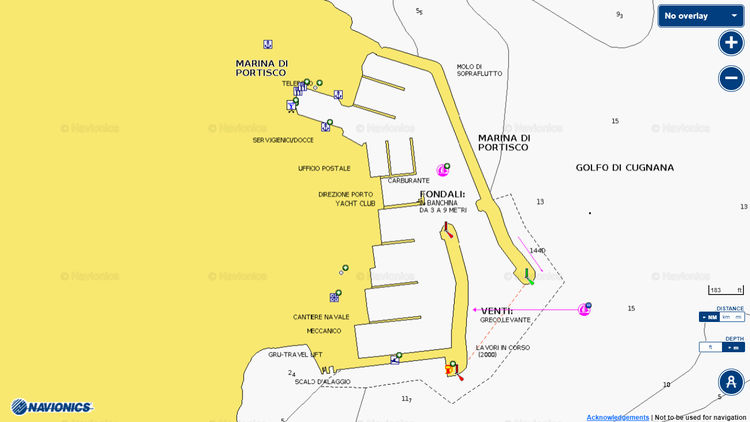 Откыть карту Navionics яхтенных стоянок в В Марине Портиско. Сардиния. Италия