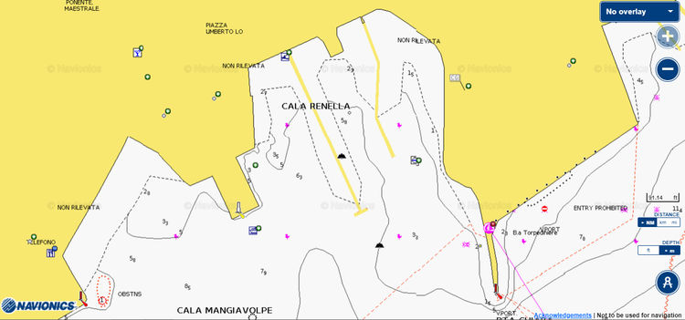 Откыть карту Navionics яхтенных стоянок в Кала Мандживолпе. Сардиния. Италия
