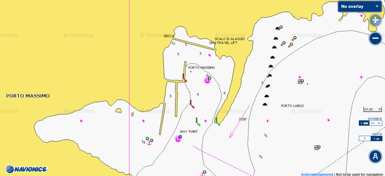 Откыть карту Navionics яхтенных стоянок в марине Порто Массимо острова Маддалена. Сардиния. Италия