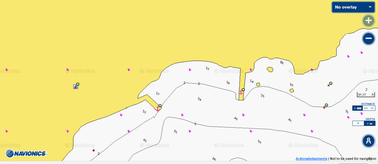 Откыть карту Navionics яхтенных стоянок в Порто Пальма на острове Капрера. Сардиния. Италия