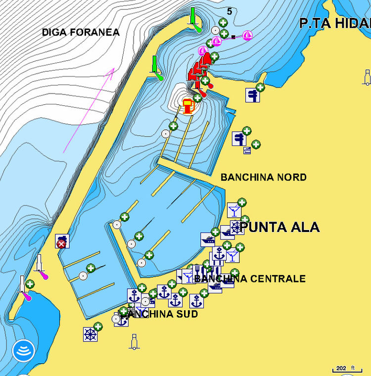 Открыть карту Navionics стоянок яхт в марине Пунта Ала. Тоскана. Италия.