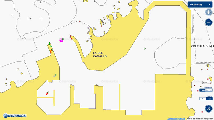 Откыть карту Navionics яхтенных стоянок в марине Ольбия. Сардиния. Италия