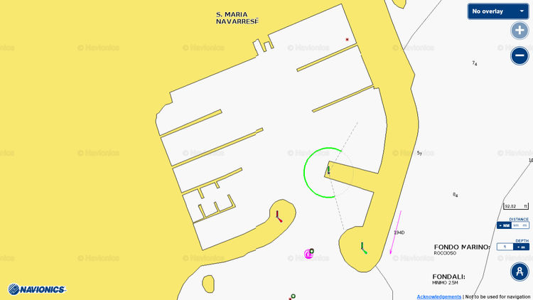 Откыть карту Navionics яхтенных стоянок в марине Санта-Мария-Наваррез. Сардиния. Италия
