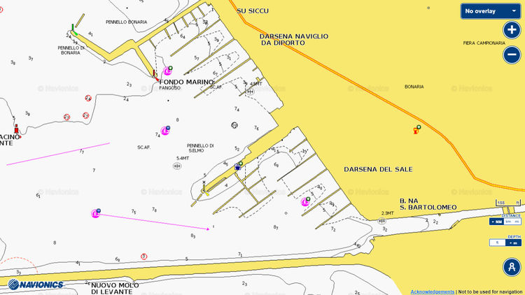 Откыть карту Navionics яхтенных стоянок в марине дель Соле в Кальяри. Сардиния. Италия
