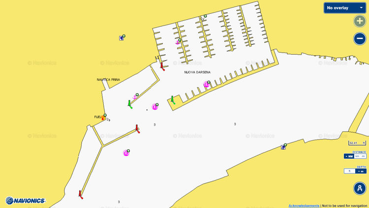 Откыть карту Navionics яхтенных стоянок в марине Наутико Пина. Сардиния. Италия