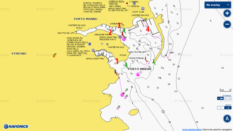Откыть карту Navionics яхтенных стоянок  в порту Стинтино. Сардиния. Италия