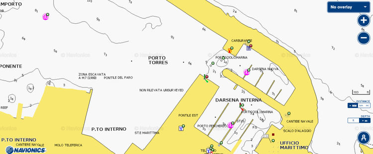 Откыть карту Navionics яхтенных стоянок  в марин Турритана. Сардиния. Италия