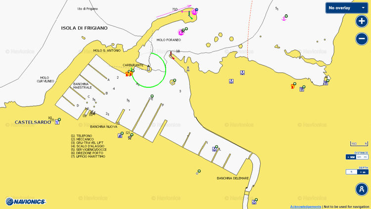 Откыть карту Navionics яхтенных стоянок  в марина Кастельсардо. Сардиния. Италия