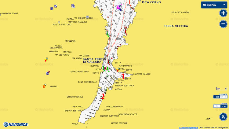 Откыть карту Navionics яхтенных стоянок  в марине Санта Тереза ​​Галлура. Сардиния. Италия