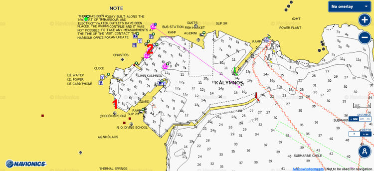 Открыть карту Navionics стоянок яхт в порту Калимнос. Остров Калимнос. Додеканес. Греция