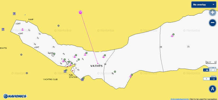 Открыть карту Navionics стоянок яхт в Ватис. Остров Калимнос. Додеканес. Греция