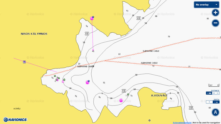 Открыть карту Navionics стоянок яхт в бухте Акти. Остров Калимнос. Додеканес. Греция