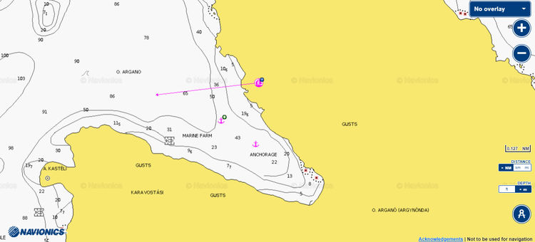 Открыть карту Navionics стоянок яхт в Арджинонта. Остров Калимнос. Додеканес. Греция