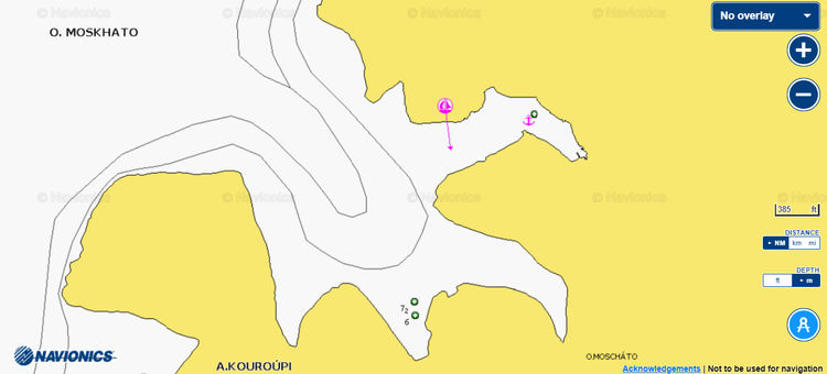 Открыть карту Navionics стоянок яхт в бухте Мосхато. Остров Липси. Додеканес. Греция