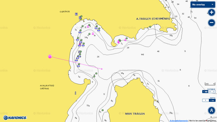 Открыть карту Navionics стоянок яхт в бухте Грикос. Остров Патмос. Додеканес. Греция