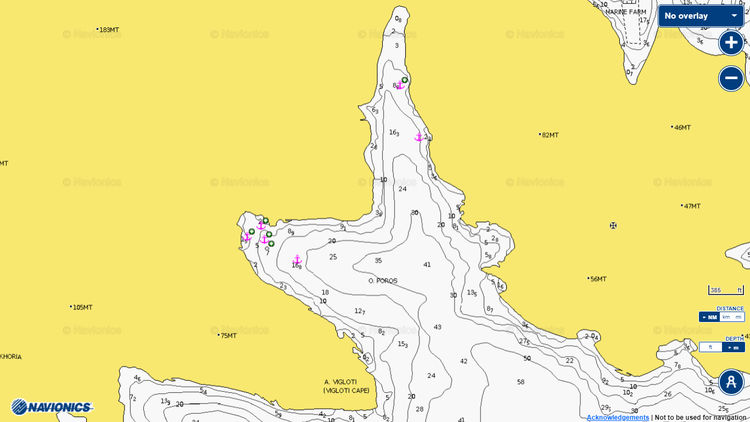 Открыть карту Navionics стоянок яхт в Восточной бухте. Остров Агафониси. Додеканес. Греция