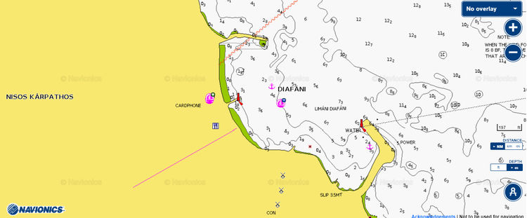 Открыть карту Navionics стоянок яхт в порту Диафани. Остров Карпатос. Додеканес. Греция