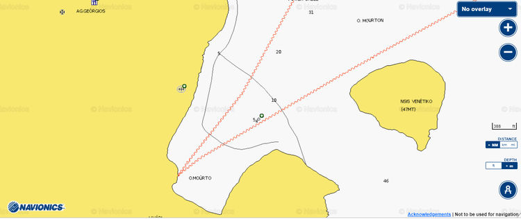 Открыть карту Navionics стоянок яхт в бухте Ливади на острове Ираклия. Киклады. Греция