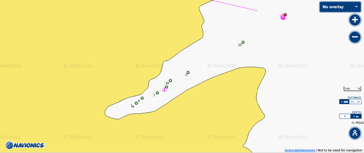 Открыть карту Navionics стоянок яхт в бухте Пигади на острове Ираклия. Киклады. Греция
