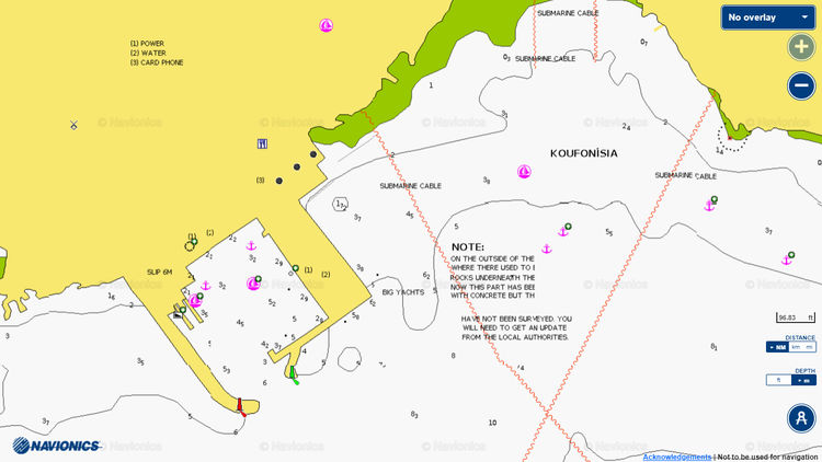 Открыть карту Navionics стоянок яхт в порту Куфонисия на острове Куфонисия. Киклады. Греция