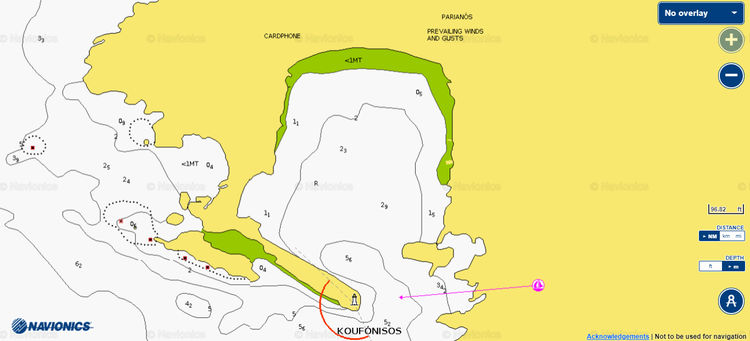 Открыть карту Navionics стоянок яхт в гавани Парианос на острове Нижняя Куфонисия. Киклады. Греция