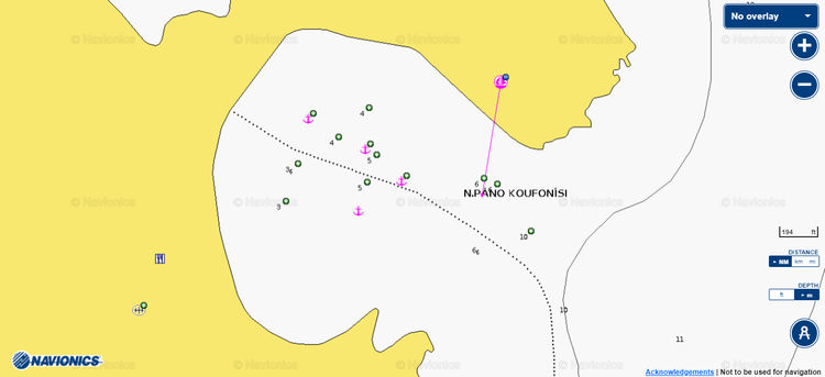 Открыть карту Navionics стоянок яхт в Восточной бухте острова Верхняя Куфонисия. Киклады. Греция