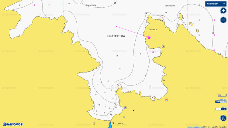 Открыть карту Navionics стоянок яхт в бухте Колимпитра на острове Тинос. Киклады. Греция