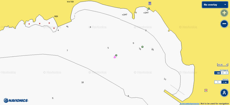 Открыть карту Navionics стоянок яхт в бухте Истерния на острове Тинос. Киклады. Греция