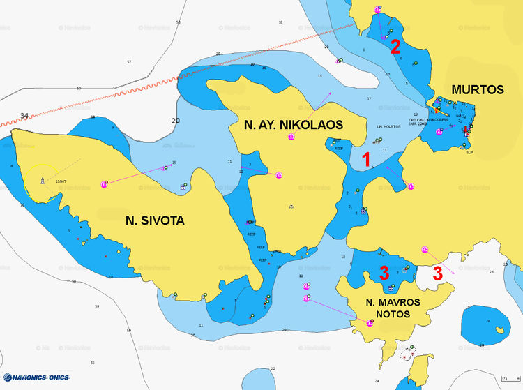 Открыть карту Navionics якорных стоянок яхт в архипелаге Сивота