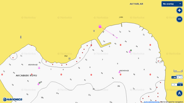 Открыть карту Navionics стоянок яхт в бухте Акярлар