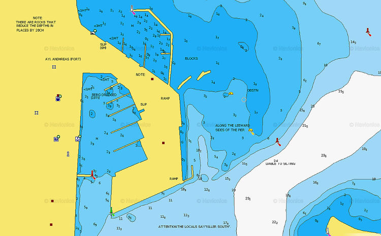 Открыть карту Navionics стоянок яхт в Превезе. Ионическое море. Греция.