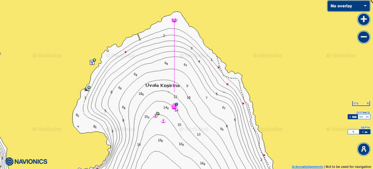 Открыть карту Navionics стоянок яхт на буях и якорях в бухте Косирина