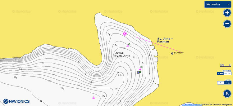 Открыть карту Navionics стоянок яхт в бухте Святого Анте