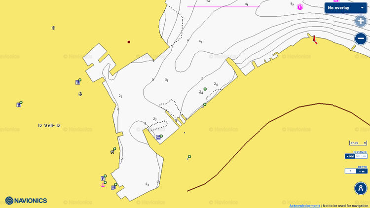Открыть карту Navionics стоянок яхт в гавани Вели Иж