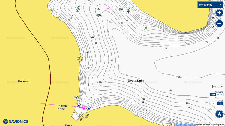 Открыть карту Navionics стоянок яхт у  деревни Кнеж