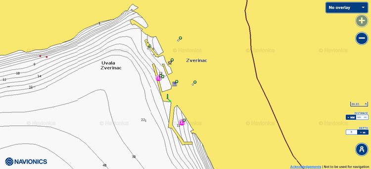 Открыть карту Navionics стоянок яхт в порту Зверинац