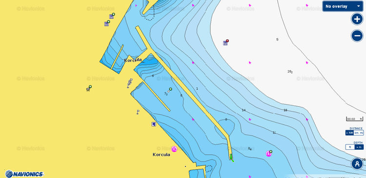 Открыть карту Navionics яхтенной ACI marina Korchula. Остров Корчула. Хорватия