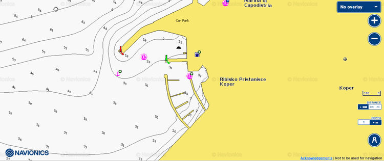 Открыть карты Навионикс стоянок яхт в марине Копер. Словения